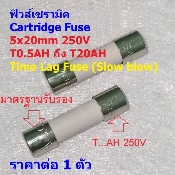 ไมโครเวฟ ฟิวส์ เซรามิค ขาดช้า Time Lag Slow blow Cartridge Fuse 5x20mm 250V T0.5AH ถึง T20AH #C5x20T-AH (1 ตัว)