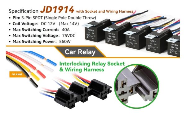 Relay รีเลย์ รถยนต์ กันน้ำ รถยนต์ ยานยนต์ Automobile Automotive Relay 5pin 12V 40A รีเลย์+ซ็อคเก็ต #JD1914-S (1 ชุด) - Image 9