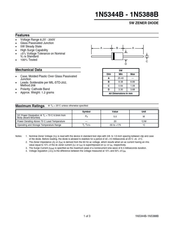 Zener Diode ไดโอด ซีเนอร์ไดโอด 5W 10V ถึง 24V เบอร์ 1N5347B ถึง 1N5359B #5W (Plastic) (1 ตัว) - Image 6