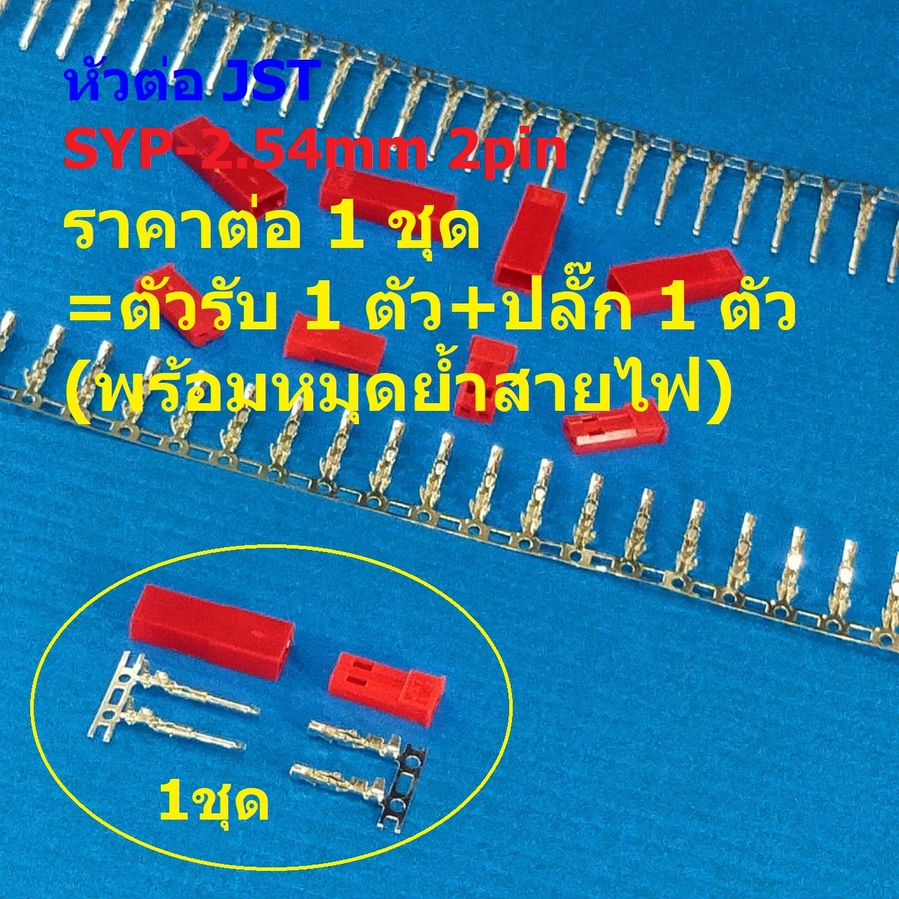 (1 ชุด) หัวต่อ RCY JST Plug ตัวรับ-ปลั๊ก พร้อมหมุดย้ำสายไฟ Receptacle-Plug housing 2pin #หัวต่อ SYP-2.54mm
