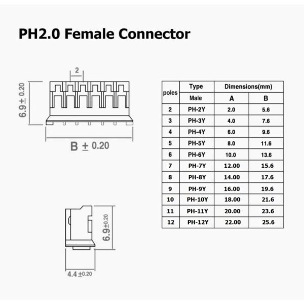 JST Plug สายแบต สายปลั๊ก สาย ตัวเมีย หัวคู่-ตรง PH2.0 Female Connector 2P ถึง 12P #แบบ L 20cm (1 เส้น) - Image 7