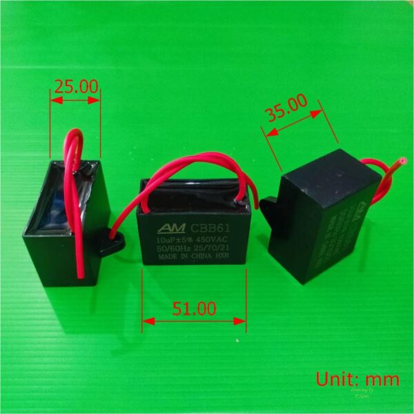 คาปาซิเตอร์ C พัดลม Capacitor แคปรัน มอเตอร์ แอร์ ปั๊มน้ำ AM CBB61 10uF 5% 450VAC 50/60Hz #CBB61-AM สายไฟ (1 ตัว) - Image 6